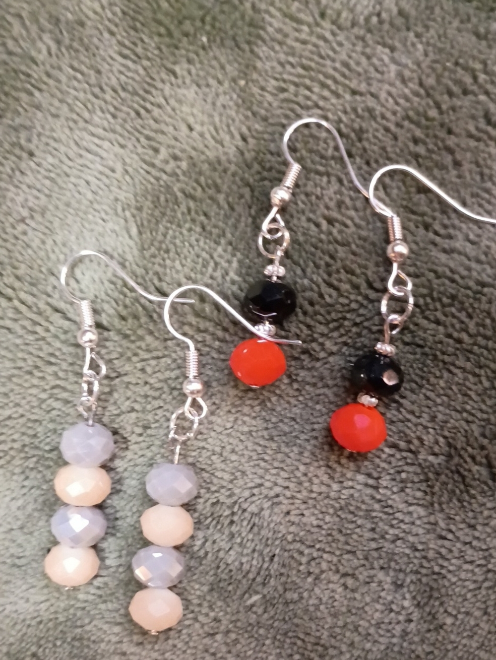 Faceted Black and Red Bead Dangle Earrings — Neutral Accent Pair
